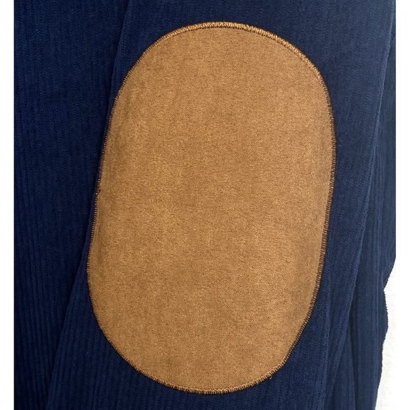 Hengsheng Jeans Corduroy-Look Pullover Shirt L-XL Blue Long Sleeve Elbow Patches - Picture 6 of 9